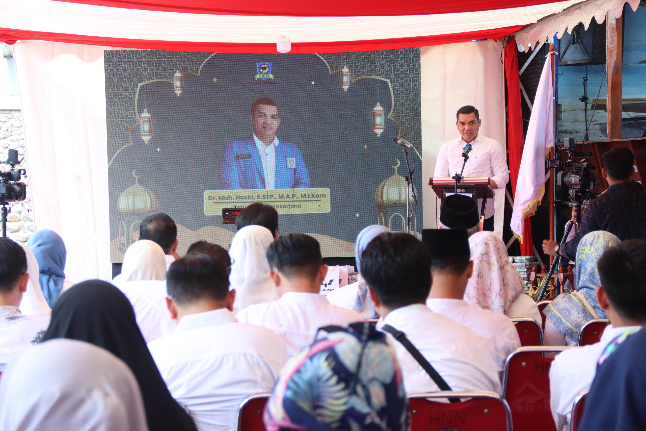 Ketua IKA Pascasarjana Unifa Muh Hasbi dalam acara Halalbihalal Idulfitri 1446 H IKA Pascasarjana Unifa di Villa Saung Beba, Takalar.